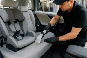 子どもの食べこぼし＆嘔吐汚れでシートが悲惨…北海道帯広市で車内クリーニングなら株式会社エスプランニングへ