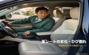 【日向市】紫外線による革シートの色褪せ・ひび割れの原因と再生方法