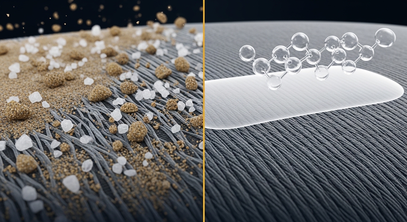 砂埃・塩分がシート繊維に侵入するメカニズムと素材密着保護のビジュアル比較