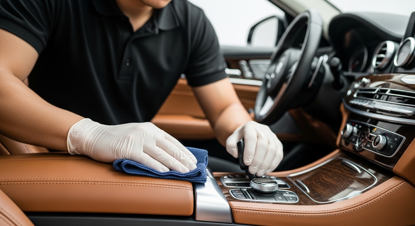 Stax鳥取本店での前処理クリーニング施工の様子