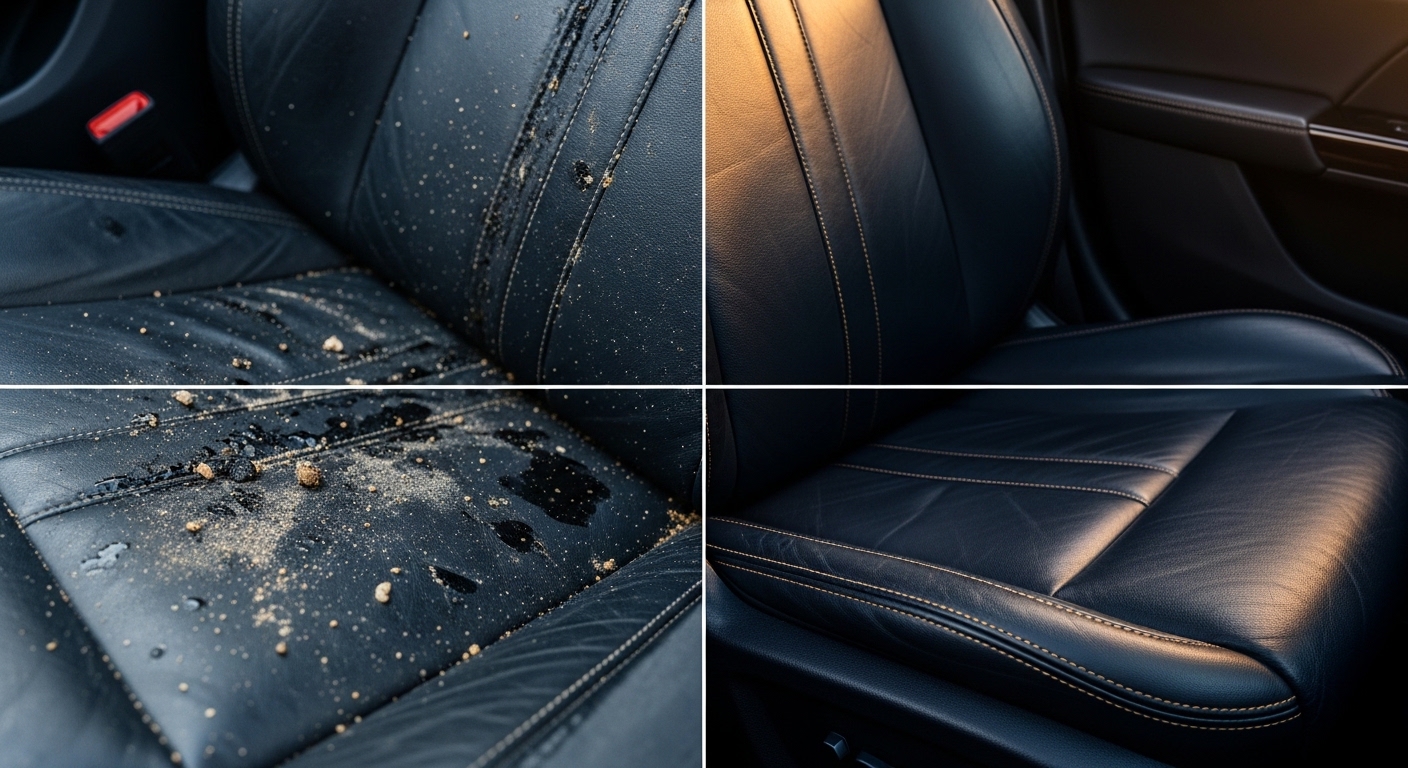 鳥取市のシートのシミ・ザラつきのビフォーアフターイメージ