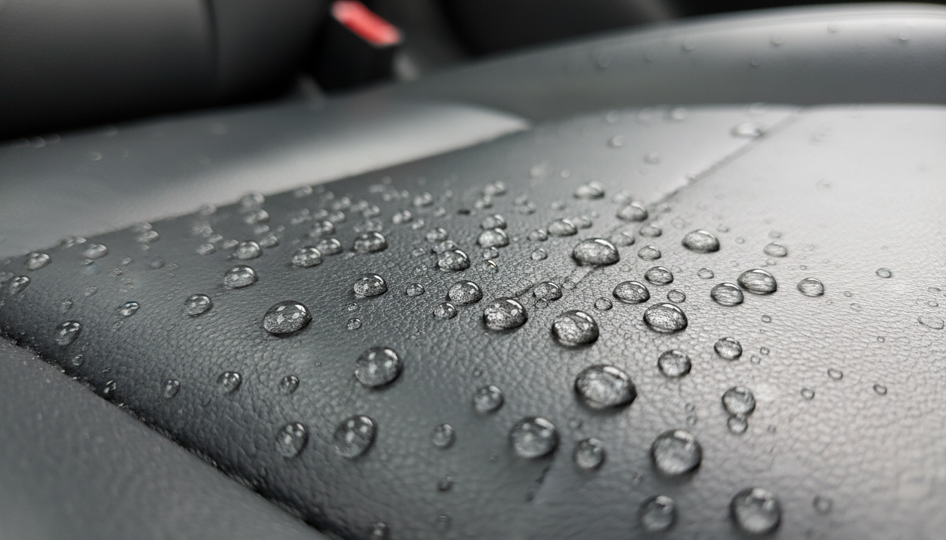 撥水効果を実証するコーティング面