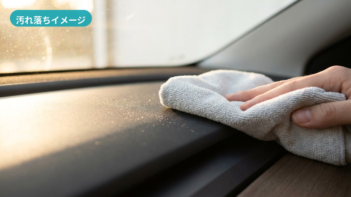 水性シートコーティング施工後、レザー表面で微粒子や水滴が定着せず拭き取れる様子(防汚イメージ)