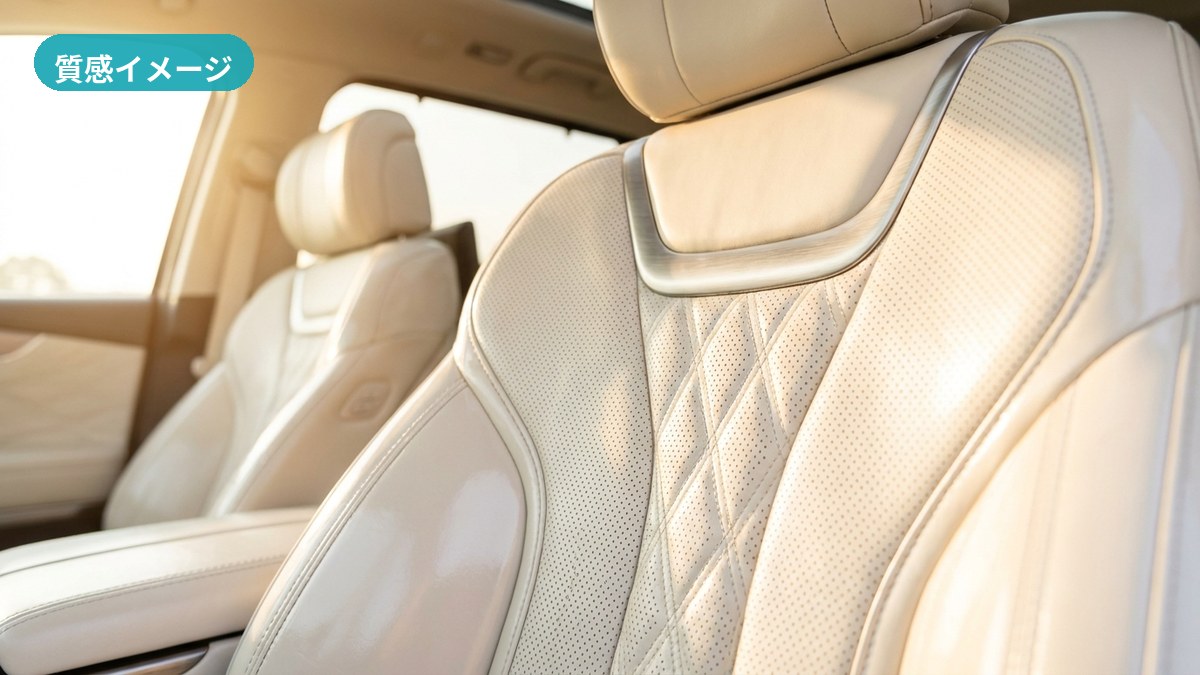 水性シートコーティング後、新車ミニバンのレザーで皮脂や粉じんが定着せず拭き取れる様子