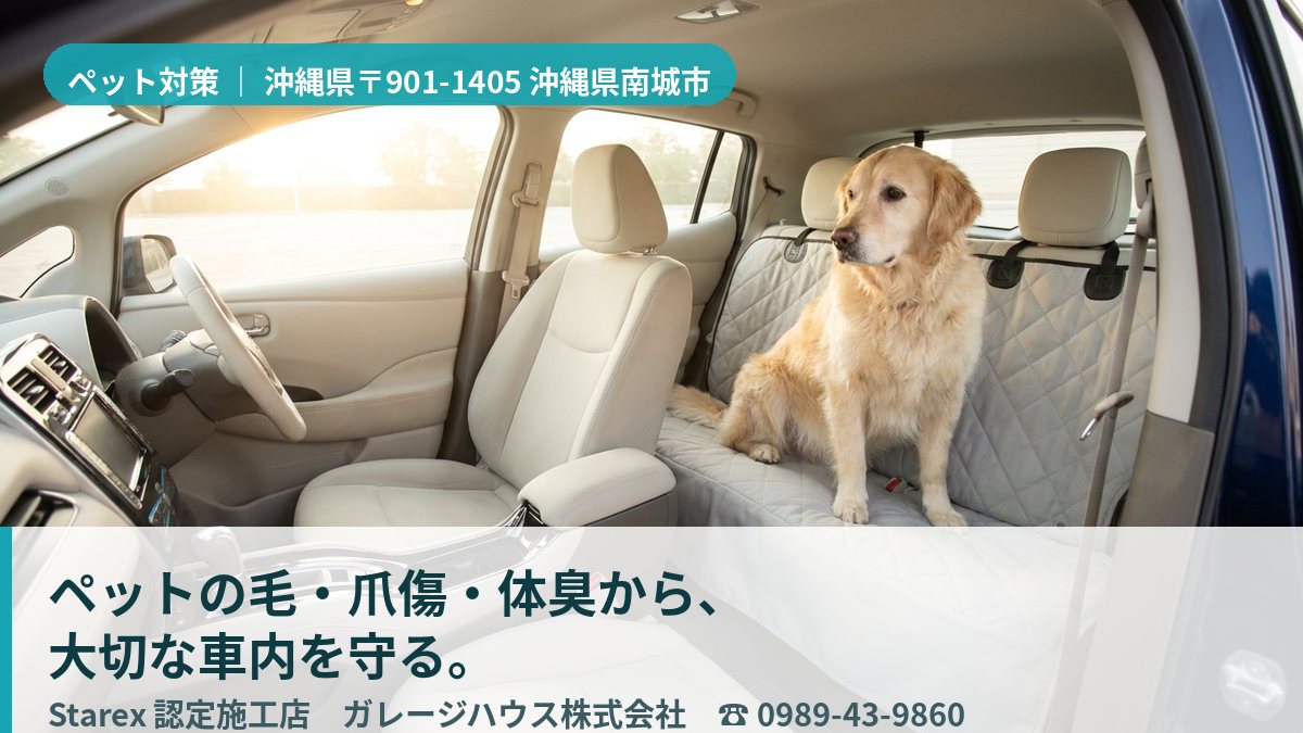 複数頭の犬を乗せても清潔に保たれた車内シート（南城市・ガレージハウスの施工イメージ）