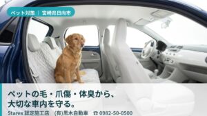 【日向市】サーフ帰りの相棒犬で車内が砂と潮まみれ——黒木自動車のペット内装ケア