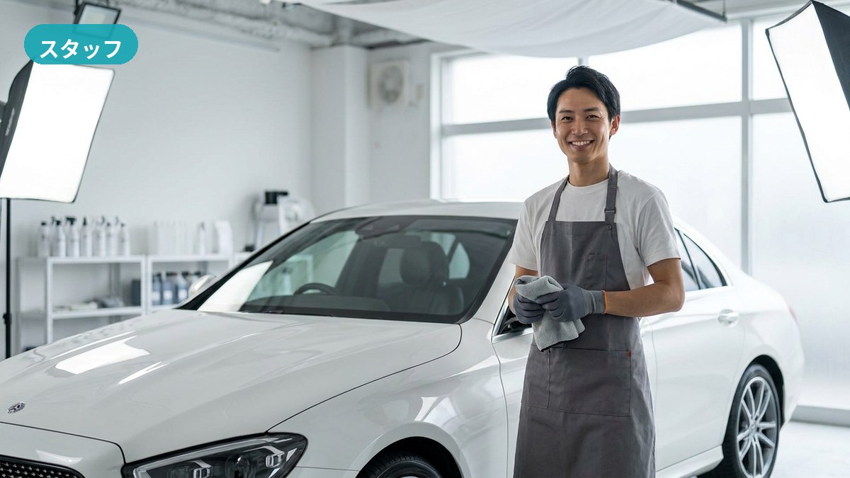 常総市・ART RISE アートライズで来店客と車内を見ながら相談する和やかな様子