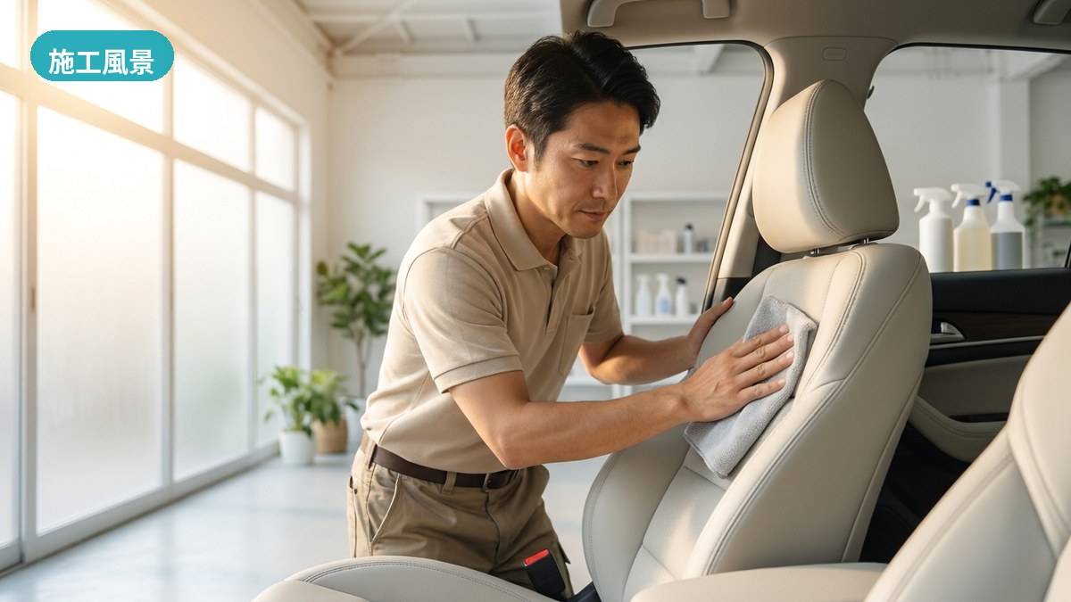 常総市・ART RISE アートライズで季節の汚れについて来店客と車内を見ながら相談する様子