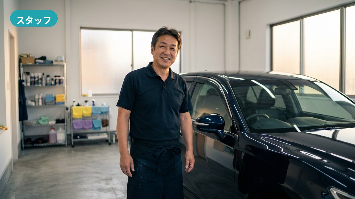 エコスタイル熊本で家族向けの車内をていねいにお手入れするスタッフ（熊本市東区）