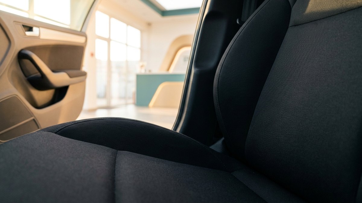 クリーニング後の清潔な軽自動車のシートのアップ