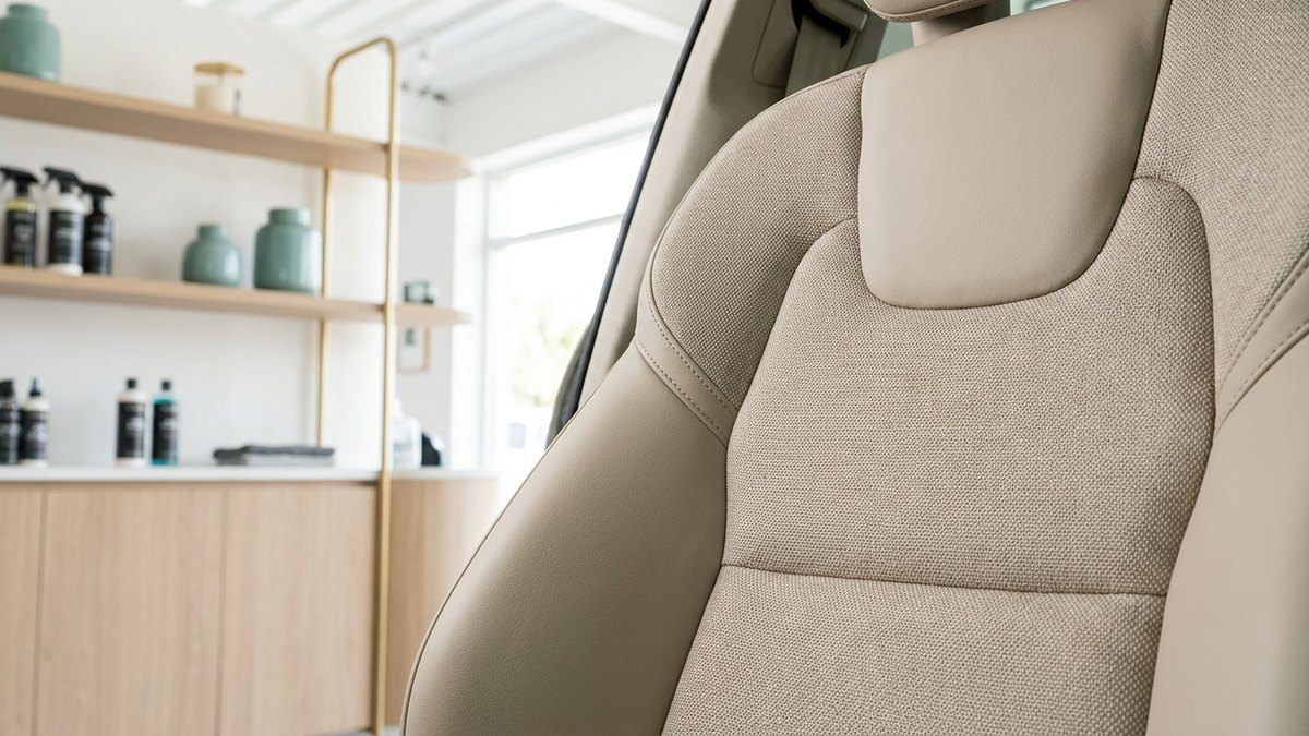 クリーニング後の清潔で守られた車のシートのアップ