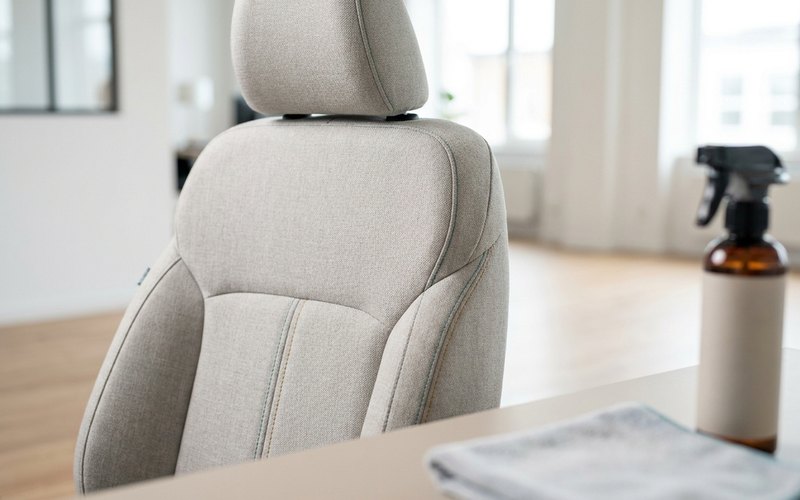 クリーニング後の清潔な布シートに水性コーティングで保護層をつくった車内のアップ
