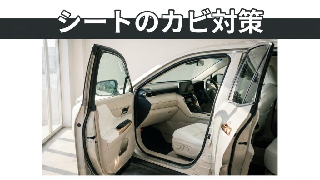 雨上がりにドアを開けて換気している車内